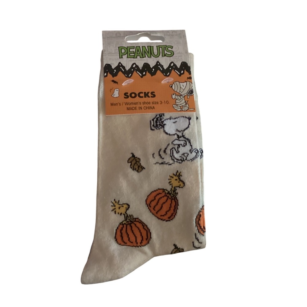Peanuts Snoopy Woodstock Halloween Crew Socks Cream Pumpkin Mummy Size‎ 3-10 NEW